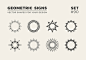 Set of eight minimalistic trendy shapes. Stylish vector logo emblems for Your design. Simple geometric signs collection.