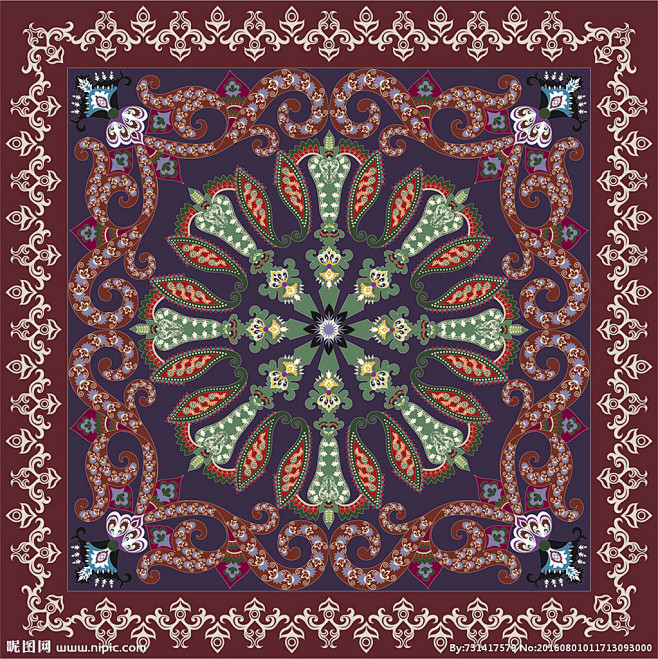 丝巾图案装饰 传统装饰植物 地毯花纹 波...