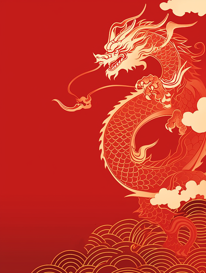 潮国创意_中国龙红色新年春节龙年纹理背景...