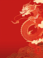 中国龙红色新年春节龙年纹理背景