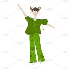 绵羊可爱的卡通人物在嬉皮服装。矢量插图。