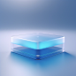 Rectangular base, blue frosted glass white acrylic, translucent tech, high detail white background, studio lighting, 3D, C4D, blender, 8K, Tilt shift view, 16:9