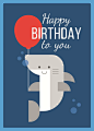 手绘卡通可爱小动物儿童生日庆祝卡片插画素材下载 海豚