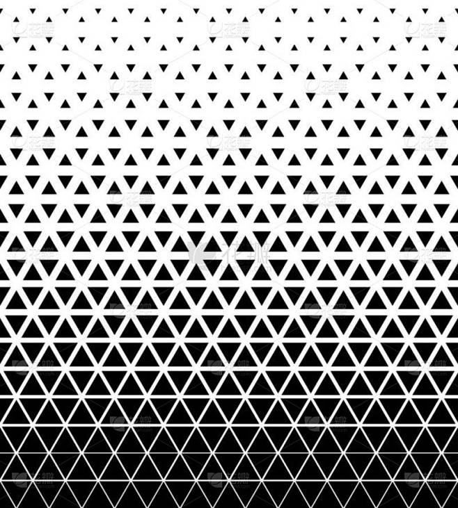 半色调三角形抽象背景。黑白矢量图案.