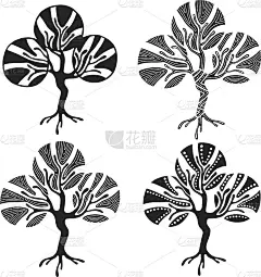 矢量手绘插图，装饰树木装饰风格化。图形插图孤立在白色背景上。装饰艺术观赏性手绘剪影。