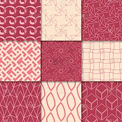 樱桃红和米色几何饰品。无缝模式的集合