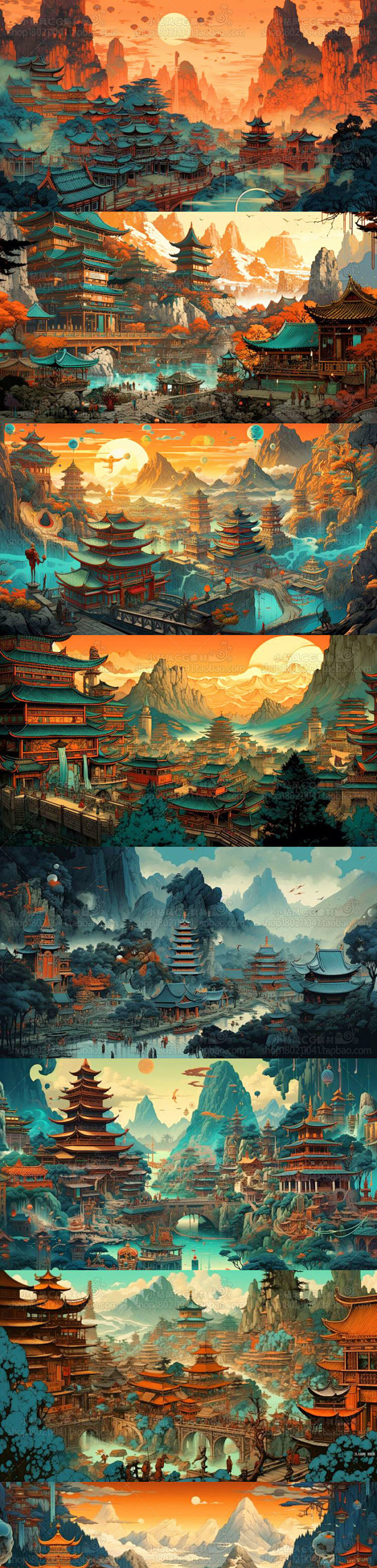 AI古风场景素材 中式唯美国风场景概念设定 游戏背景插画设计资源