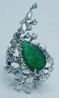 Platinum Emerald Diamond Cocktail Ring@北坤人素材