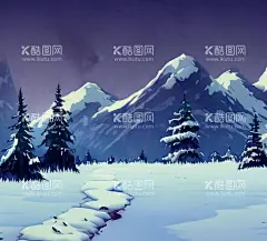 极地雪原  - 源文件下载【酷图网】森林,风景,雪山,雪地,油画,唯美,壁纸,景物,远景