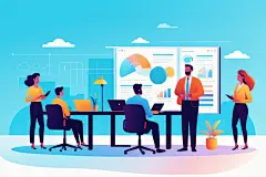 科技金融扁平风商务办公场景插画