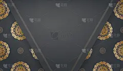 黑色旗帜模板与古董黄金饰品和空间为您的标志