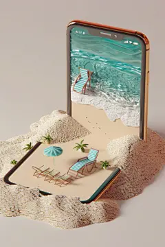科技手机VR沙滩模型