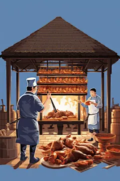 AI数字艺术美味北京烤鸭美食制作插画-众图网