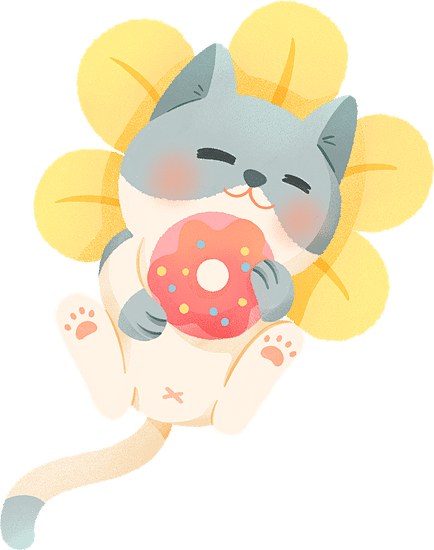 宠物扁平派对插画-抱甜甜圈猫咪