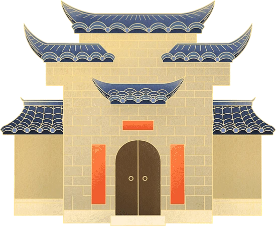 精致国潮可爱娃组建人物插画房子