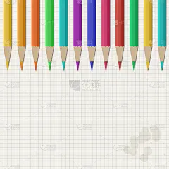白色方形染色笔记本纸，上面有彩色铅笔用于文本或信息。