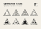 Set of eight minimalistic trendy shapes. Stylish vector logo emblems for Your design. Simple geometric signs collection.