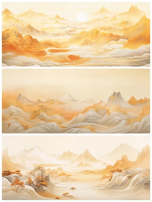 东方美学-国色橙|国风山水风景背景图-花瓣网
