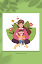 母亲节抱着宝宝的母亲人物插画元素-众图网