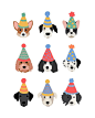 Puppy Dog Faces in Hats 2.0 Bright Cute Posters for Boy Girl Party and Kids Room Wall Art Decor