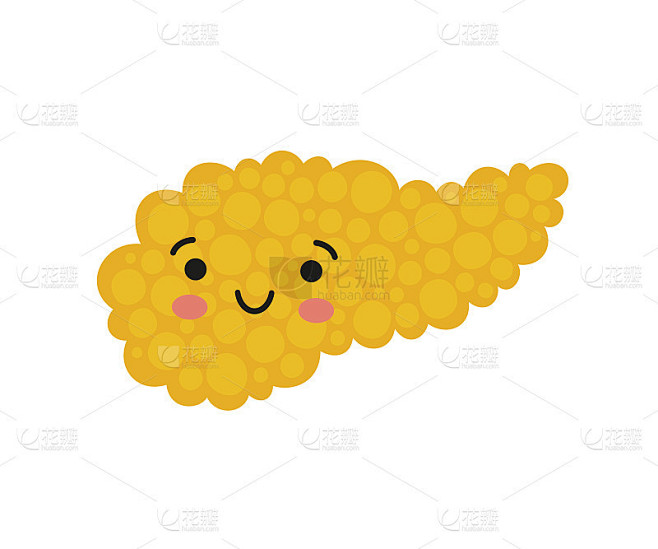 胰脏卡哇伊健康的性格带着微笑。健康的胰腺。孤立的矢量插图上的白色背景