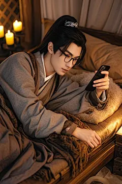 古装汉服主题男生潮玩手机人像摄影