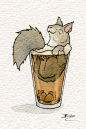 杯子里的小可爱 动物水彩  插画师：Jon Guerdrum ​ ​​​​