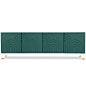 Arches 4 Door Credenza : Elegant and symmetrical, the Arches 4 Door Credenza shows off its style and sophistication through its four arched doors and its 7" lucite legs. A modern twist on the classic art deco style. Shown in capri blue, hunter green,