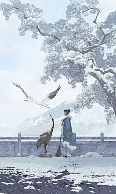 伊吹 雪 鹤 道馆 树 山 地 古风 插画