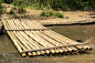 竹筏和破旧的原木在河岸上