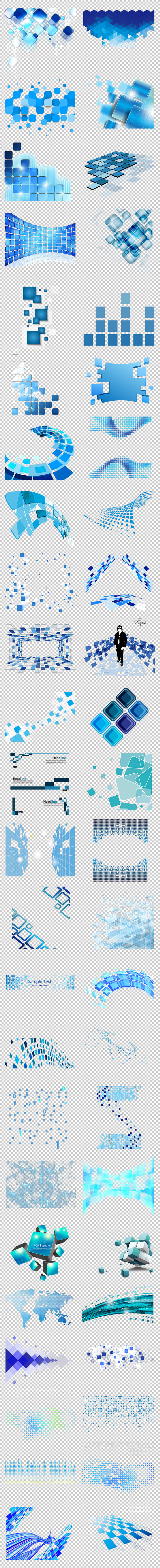 高科技蓝色科技几何方块背景免扣PNG