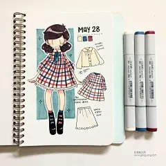 甜美女孩的日常穿搭手绘，可爱的服装设计手绘图 - 高光网