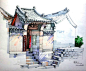 国人画师卢国新的马克笔建筑绘画写生作品欣赏