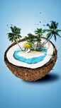 椰子海水椰树沙滩椅子遮阳伞背景素材