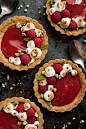 Individual Rhubarb Tarts With Pistachios, Berries, & Shortbread Crust - Will Cook For Friends: 