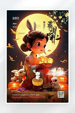 简约大气中秋节祝福语海报