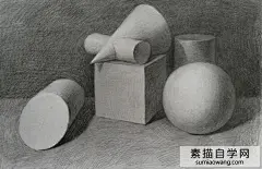 球体圆柱体石膏几何体素描画