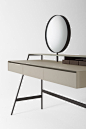 Venere by Gallotti&Radice : With a vintage taste, Venere is an actual and feminine vanity. Covered by painted glass, as per samples in the bright or satin version. Adjustable double face mirror diam. 50 cm. Chestnut with “fabr…