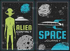 复古海报与外星人和ufo向量卡