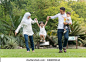 Malay family at recreational park having fun 库存照片