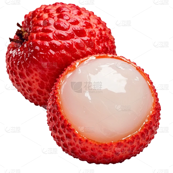果蔬系列写实感完整荔枝+一个剥开荔枝元素素材-花瓣网