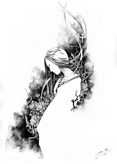 《守香》美女黑白素描画