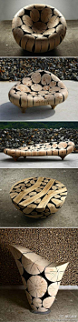 原生态松栗木椅，既是实用且体现个性的家具，又像是一个雕塑作品，#创意#，环保~