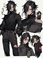 an anime character with black hair and dark clothes