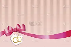 抽象背景粉白色蝴蝶结心婚金戒指