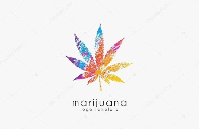 大麻叶标志。颜色大麻徽标。药物的标志。标...