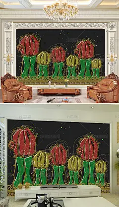 花纹图案-时尚浮雕线条黄金仙人掌雕刻壁画花纹图案家居数码图案