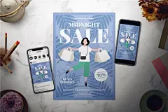 2019卖场午夜促销广告海报A4尺寸可定制编辑设计模板下载 Midnight Sale Flyer Set