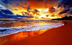 高清晰夕阳下的沙滩壁纸图片