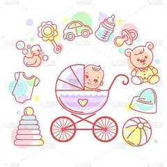 儿童,马轿,组物体,生日,男孩,可爱的,人,淋浴,设计,散步